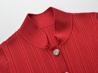 Ensemble de tricotage de luxe pour femme, collection Fêtes 2026, comprenant un cardigan rouge à volants et une jupe midi trapèze en maille, deux pièces