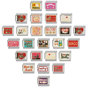 J'aime lire charme italien unisexe Bracelet en acier inoxydable 9mm série de lettres bricolage - Product Image 1