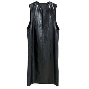 Vintage <strong>Black</strong> Leather Dress Real Leather Sheepskin Midi Dress Sleeveless Women Long Dress - Product Image 1