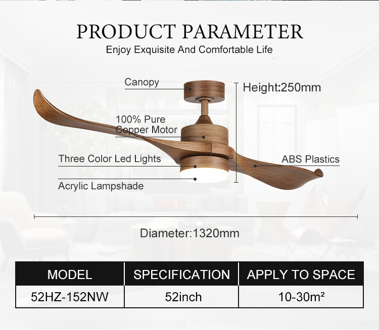 2022 Factory Supply Wood Grain Color Luminaire Ceiling Light With Fan