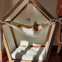 Lit hamac pour chat, support de hamac pour animaux de compagnie, lit pour petit chien, maisons pour chats en bois