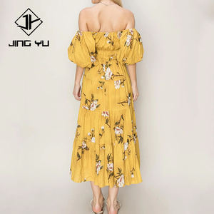 Vestido Casual Personalizado OEM con Estampado Playero, Sin Tirantes, con Mangas Abullonadas, Vestido Maxi de Alta Calidad en Mezcla de Lino y Algodón Suave - Product Image 3