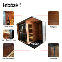 Vente directe usine : Sauna sec en bois intérieur-extérieur avec douche intégrée et poêle à bois – Magnifique sauna extérieur