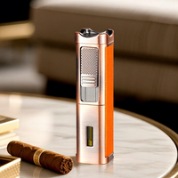 Briquet à gaz butane rechargeable à 3 flammes bleues pour cigarettes, barbecue, bougies, briquet à cigares portable en métal avec coupe-cigares