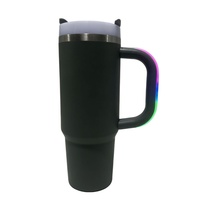 Gobelet isotherme de 40 oz avec poignée lumineuse LED et couvercle à paille rabattable, grande tasse sous vide en acier inoxydable pour soirées nocturnes