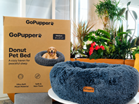Coussin pour animaux de compagnie en forme de donut gris foncé personnalisé, en peluche douce, anti-anxiété, rond, pour petits chiens