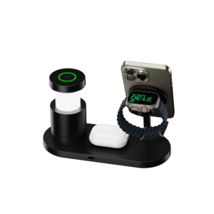 Support <span class=keywords><strong>de</strong></span> charge magnétique 3 en 1 QI2.2 25W avec lumière nocturne réglable en hauteur pour téléphone Apple, iWatch et AirPods - Product Image 4