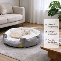 Lit rond confortable pour chat, lit pour animaux de compagnie doux et lavable avec motif de patte pour chats et petits chiens