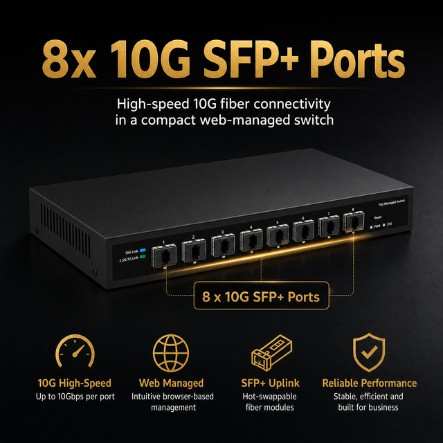 8 Port 1G 2.5G 10G SFP Smart Web Managed Ethernet Switch Support LACP DHCP VLAN for Home Lab Networking