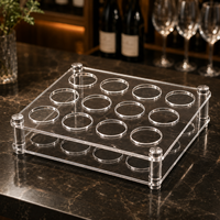 Support de présentation pour 12 gobelets en acrylique transparent personnalisé avec coins métalliques, étagère double couche pour la vente en gros d'articles de bar