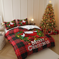Joyeux Noël, ensemble de housse de couette Santa, rouge et noir, à carreaux, ensemble de literie à motif 3D, décoration de chambre à coucher, ensemble de linge de lit