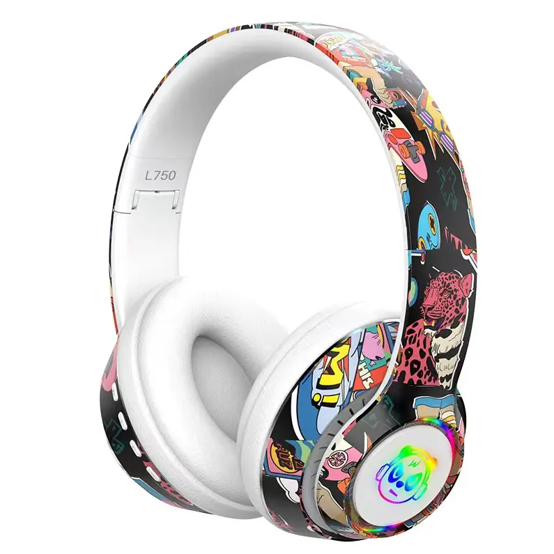 Headphones with cool colorful atmosphere breathing lights Foldable headphones with super battery life long standby headphones