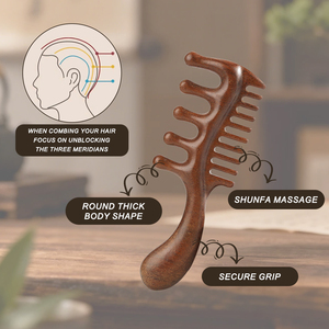 <span class=keywords><strong>Pettine</strong></span> massaggiante a doppia faccia in legno di sandalo dorato per alleviare lo stress, con punti di agopuntura Gua Sha per il meridiano, bestseller 2026 - Product Image 2