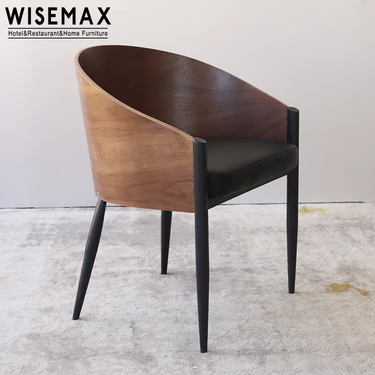 WISEMAX avrupa tarzı mobilya metal bacaklar için pu koltuk ile katı ahşap yemek kol sandalye restoran bar oturma odası kahve dükkanı