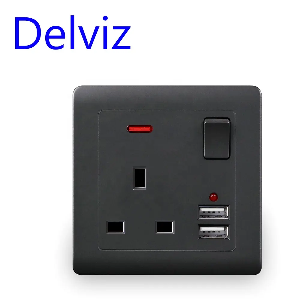 Delviz Switch controls British Power Outlet, AC 110~250V, 2.1A Mobile phone charging port, 13A UK standard wall socket with usb