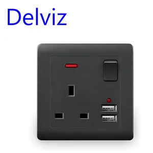 Delviz Switchは、英国の電源コンセント、AC 110〜250V、2.1A携帯電話充電ポート、USB付き13A英国標準壁ソケットを制御します