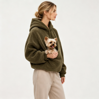 Sweat-shirt à capuche en polaire pour femme, avec porte-animaux et grande poche, détails de badge, sublimation, collection hiver