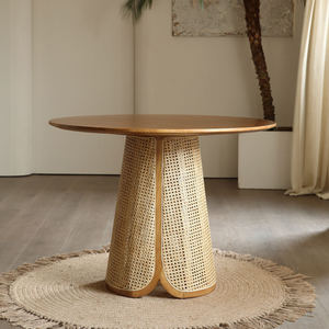 Juego de Mesa de <span class=keywords><strong>Comedor</strong></span> Redonda de Madera Maciza Nórdica con 4 <span class=keywords><strong>Sillas</strong></span>, Moderno y Simple, Tejido de Ratán, para <span class=keywords><strong>Comedor</strong></span>, Tamaño <span class=keywords><strong>Pequeño</strong></span> para Uso Doméstico - Product Image 3