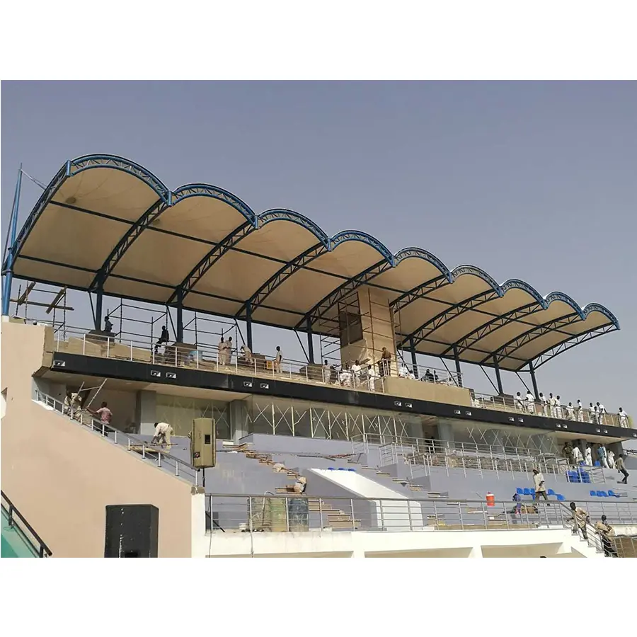 PVC recubierto de telas de poliéster de estructura de acero de estadio cubierta de techo