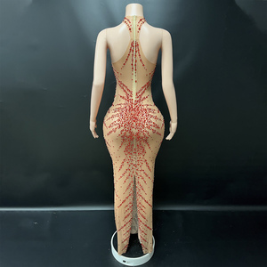 Novance Y4303 Abito da <span class=keywords><strong>Sera</strong></span> Chic con Strass Rossi Scintillanti per Donna, Vestito Lussuoso ed Elegante per Feste <span class=keywords><strong>di</strong></span> Compleanno - Product Image 3