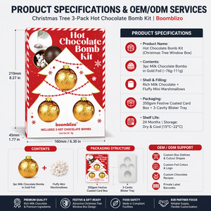 Weihnachtsbaum 3-teiliges Heiße Schokoladenbomben-Set mit Marshmallow im Inneren, Goldfolie-Kugel, Kakao-Kugel, Feiertagsgeschenkbox, Süßigkeiten-Vorrat - Product Image 5