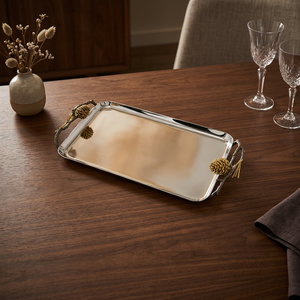 Polished Metal Serving Tray With <b>Pinecone</b> Handles Solid Pattern Residential Use wholesale stainless steel trays stainless steel - Product Image 2