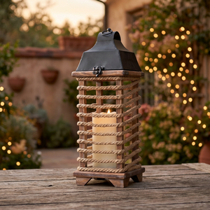 Handcrafted Mango Wood Lantern With Rope Detailing Rustic Candle Holder For Home Decor With Sturdy <b>Metal</b> <b>Top</b> And Elegant Finish - Product Image 2