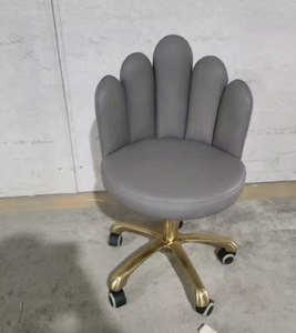 Taburete de Salón de Cuero PU, Silla de Barbero Giratoria con Altura Ajustable, Asiento Acolchado para Salón de Belleza con Base Dorada - Product Image 4