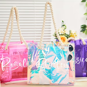 パーソナライズされたPVCショッピングバッグクリアトートバッグカスタムロゴパーティーカスタムロゴ付きクリア透明ビーチギフトバッグ - Product Image 4