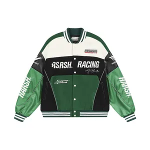 Custom Motorcycle Baseball Letterman Varsity Jacket Coat Retro Classic Leather Patch Leather Racing Jacket for men