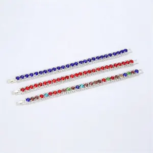 JXX hot sale shinny design silver plated diamond tennis chain bracelets women brass jewelry colorful zircon stone