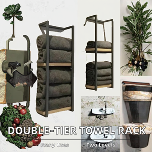 Luxury Double-Tiered Folding Metal Towel Rack Standing Type Wall-Mounted Multifunction Bathroom Blanket Storage <b>Shelf</b> - Product Image 2