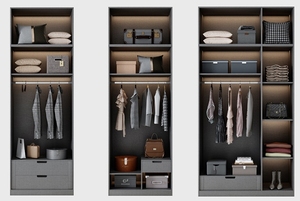 Juego de Armario Gris de Alta Gama Trlife con Detalles en Vidrio y Dorado Escritorio Integrado Almacenamiento Inteligente Muebles de Dormitorio Modernos - Product Image 5