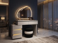 Coiffeuse moderne en bois massif avec miroir LED sur pied et rangement, design à poser au sol pour la maison, le bureau, la chambre et le salon