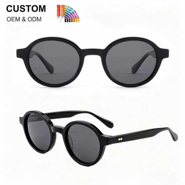 Luxury Vintage Round Acetate Sunglasses Men Women SunGlasses Gradient Lens Streetwear Thick Temple Fashion Shades Custom Logo