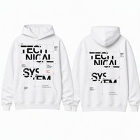 Sweat à capuche en molleton blanc avec poche kangourou, imprimé 3D motif technologique, pour homme, style urbain décontracté, vente en gros