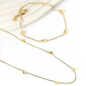 Heart Pendant Necklace <b>Set</b> Women's Gold Plated Stainless Steel Fashion Jewelry Gift Occasion Heart Shaped Chain <b>Bracelet</b> - Product Image 1