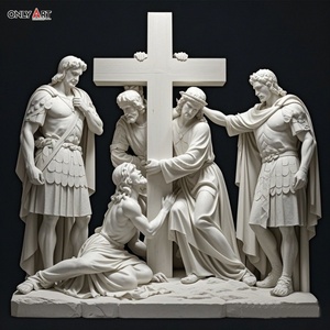 Estatua famosa Católica Cristiana piedra grande tallada tercera estación Jesús Primera vez cae mármol blanco Jesús 14 estación escultura - Product Image 6