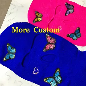 Custom 3 Hole Winter Face Cover Crochet Balaclava Mask Print Embroidery Logo Custom Knitted Balaclava