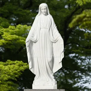 Vente en gros de sculpture chrétienne classique personnalisée de saint religieux statue grandeur nature en marbre de pierre blanche de mère vierge marie