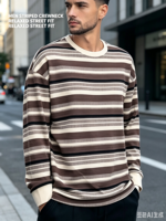 Chemise décontractée à manches longues pour homme - Motif uni - Mélange polyester/viscose - Marron moyen - Col rond