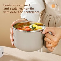Boîte à lunch ronde portable en acier inoxydable 304, chauffable, étanche, avec coque en plastique anti-brûlure pour les travailleurs de bureau et les écoliers
