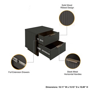 Comodino in grigio antracite con design a pannelli verticali e maniglia in bronzo, mobile moderno per camera da letto - Product Image 4