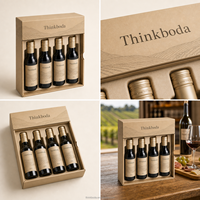 Boîte cadeau personnalisée pour quatre bouteilles de vin avec insert, emballage rigide en kraft pour mini-bouteilles de vin ou spiritueux de 187 ml, idéal pour les cadeaux d'entreprise
