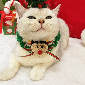 Collier et écharpe de Noël pour animaux de compagnie, cache-cou tricoté pour chats et chiens, ensemble <span class=keywords><strong>bonnet</strong></span> d'hiver, cadeau festif rouge et vert - Product Image 3