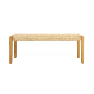 Hand-Crafted Acacia Wood Outdoor <strong>Bench</strong> - ANGIE <strong>Teak</strong> Patio Seating with Faux Rattan Seat - Product Image 2