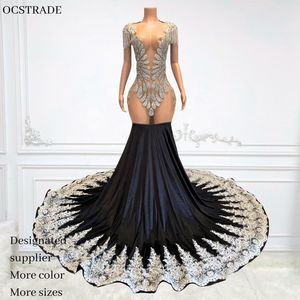 Robe de soirée noire à paillettes argentées de luxe MF, robe de bal en tulle transparent, robe maxi en dentelle, traîne balayante, dos nu, robe de bal pour femmes - Product Image 1