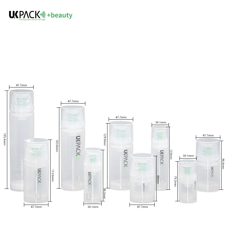 UKPACK Innovación Mono Airless Botella Envase cosmético Plástico PP 15ml 30ml 50ml 75ml 100ml 150ml 175ml 200ml