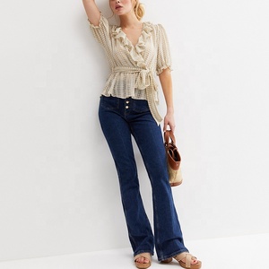 Camicetta da <span class=keywords><strong>donna</strong></span> con scollo a volant in Chiffon a quadri <span class=keywords><strong>marrone</strong></span> in tessuto sottile da <span class=keywords><strong>donna</strong></span> - Product Image 4