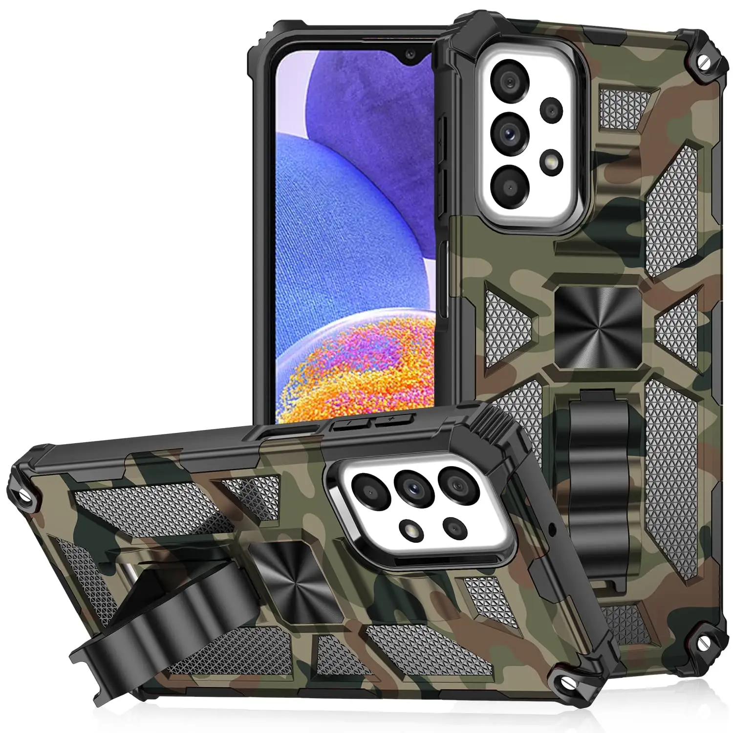 Camouflage แม่เหล็ก Kickstand กรณีสำหรับ Samsung Galaxy A23 A12 A22 A13 S22 S21 M23 33ทหาร Heavy Duty กันกระแทกฝาครอบโทรศัพท์